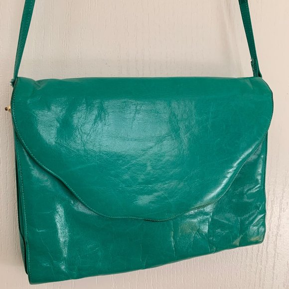 Vintage 70S Boho Small Bags Shoulder Messenger Clutch Green Teal - Picture 3 of 7